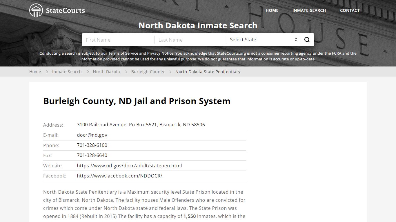 North Dakota State Penitentiary Inmate Records Search, North Dakota ...